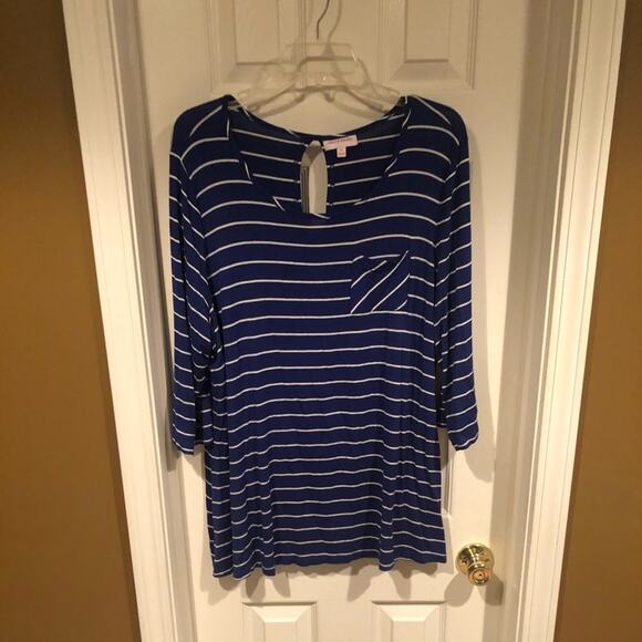 Molly & Isadora blue with white stripes long sleeve tunic sized 1X - Picture 4 of 7